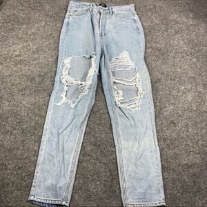 Simple Society Jeans Womens Size 5/27 Light Wash Distressed Ripped Mom High Rise
